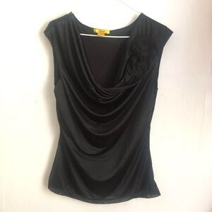 Finesse Black Cowl Neck Camisole with Rosette Accent